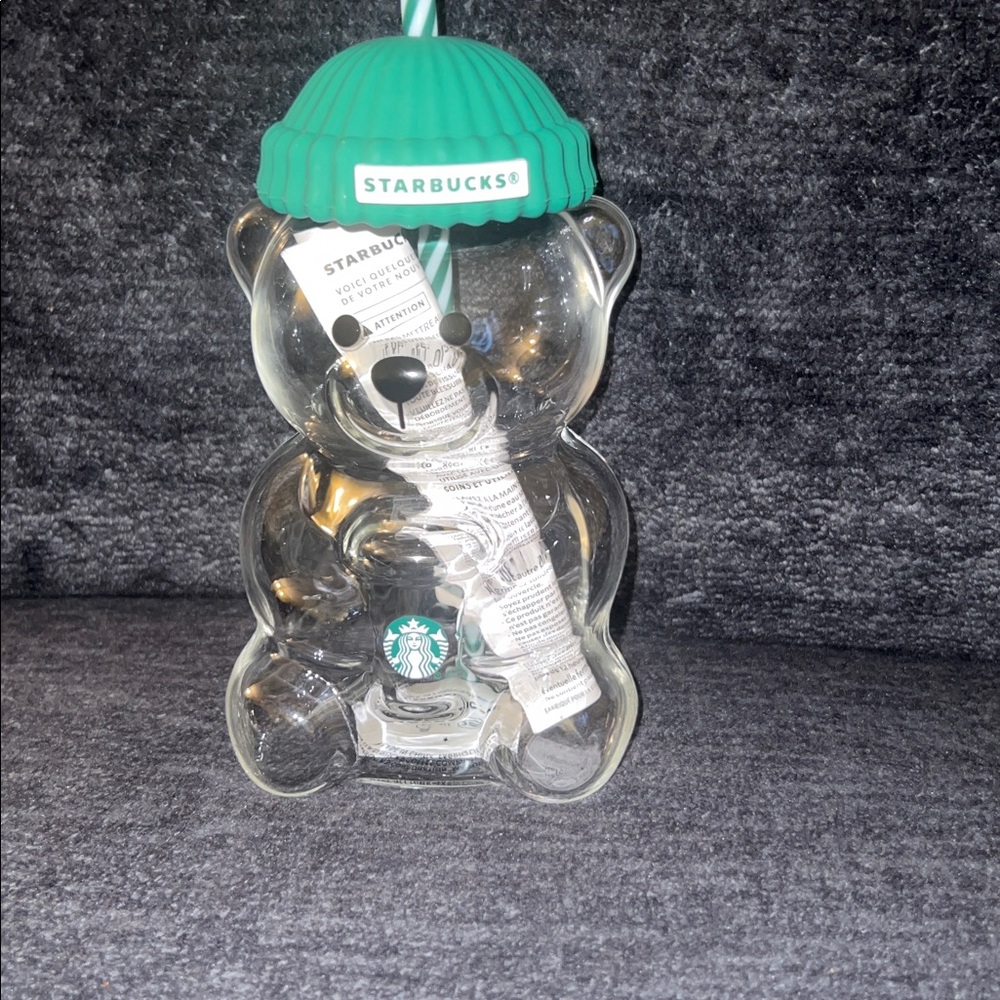 Starbucks Clear Bearista Tumbler with Green Hat